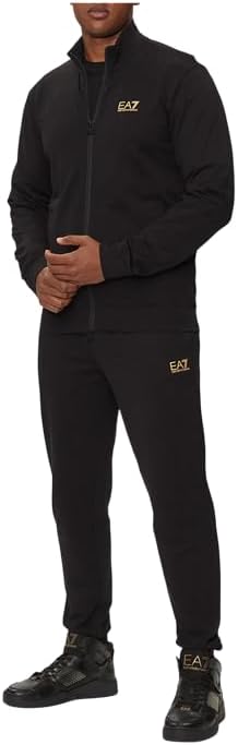 EA7 Emporio Armani Black/White (8NPV60-PJVRZ-M0036) Trainingsanzug für Herren, schwarz/weiß, aus Baumwolle, Reißverschluss, Jogginghose, Taschen, bequem, Logo, Größe L
