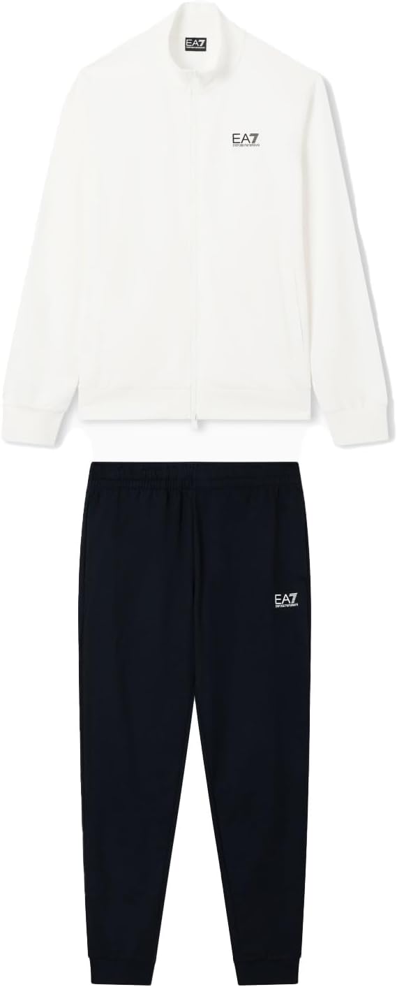 EA7 Emporio Armani Black/White (8NPV60-PJVRZ-M0036) Trainingsanzug für Herren, schwarz/weiß, aus Baumwolle, Reißverschluss, Jogginghose, Taschen, bequem, Logo, Größe L