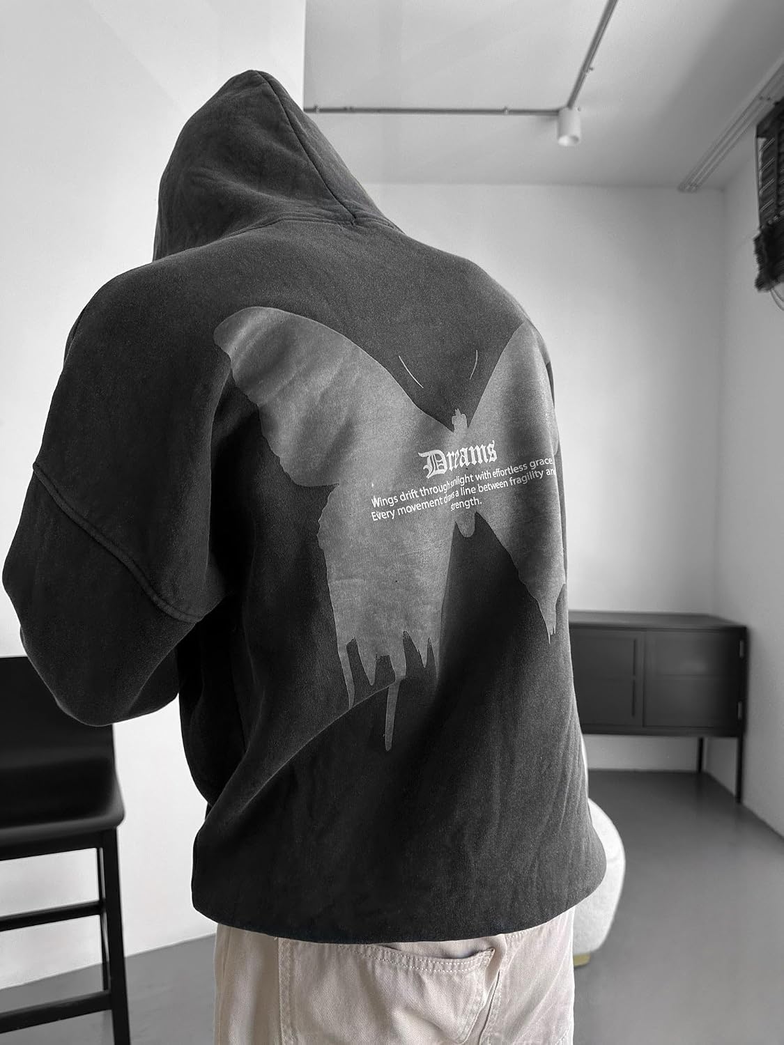 Oversize Washed 'Dreams' Hoodie - Anthracite