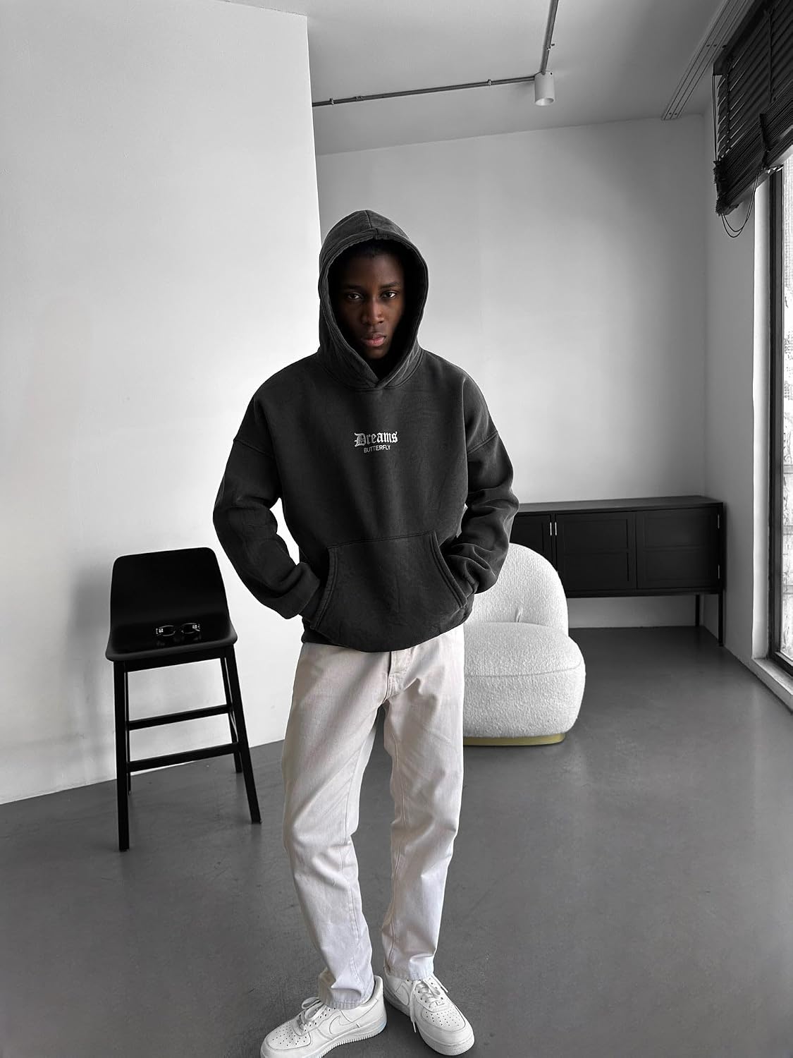 Oversize Washed 'Dreams' Hoodie - Anthracite